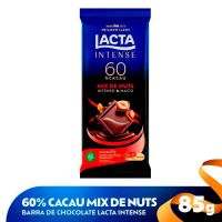 Barra de Chocolate Lacta Intense 60% Cacau Mix de Nuts 85g | Display X 17 unidades - Cod. 7622210732323