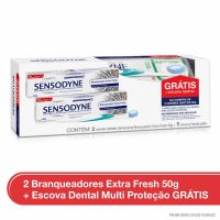 Kit com 2 Cremes Dentais Sensodyne Branqueador Extra Fresh 50g Grátis Escova Dental Multiproteção para Dentes Sensíveis - Cod. 7896015530334