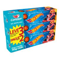Pack Condor Gel Dental Infantil com Flúor Morango Hot Wheels Kids+ Caixa 50g Cada Leve 3 Pague 2 - Cod. 7891055814710