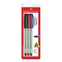 Caneta Esferográfica Faber-Castell Trilux Ponta Fina 0.8mm Azul Preto Vermelho 1 Cx C/ 24 Ctl - Cod. 7891360613589