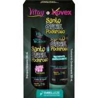 Shampoo E Condicionador Novex Meus Cachos Santo Black Poderoso - Kit 300mL - Cod. 7896013562252