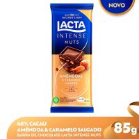Chocolate Lacta Intense Nuts 40% Cacau Amêndoas e Caramelo Salgado 85g - Cod. 7622210570550