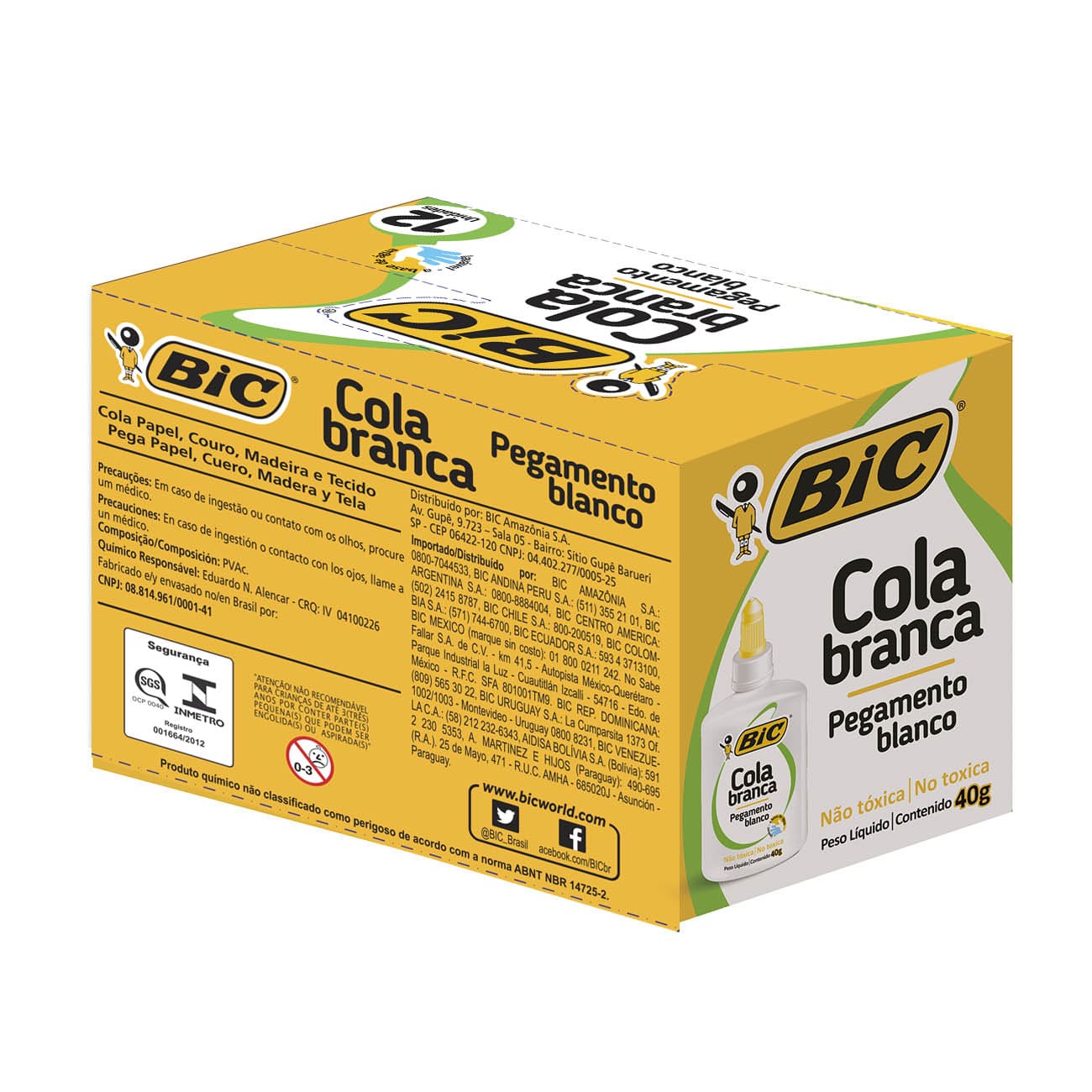 Cola Branca BIC 40g - Cartucho com 12 unidades
