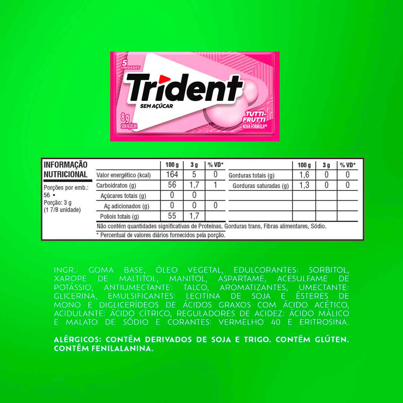 Chiclete Trident Tutti-Frutti Sem Acar - 21 Unidades de 8g