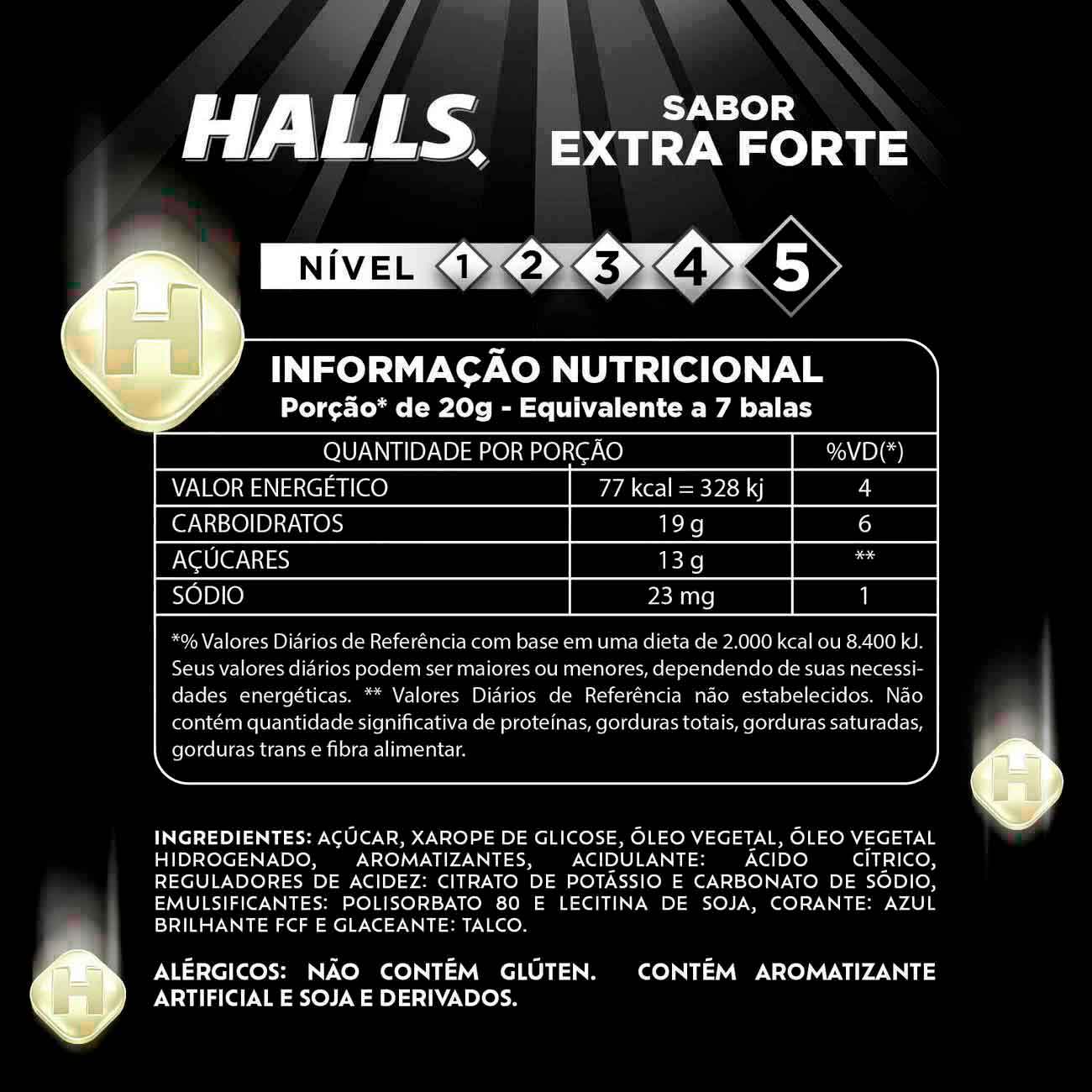 Bala Halls extra forte display com 21 unidades de 27,5gr