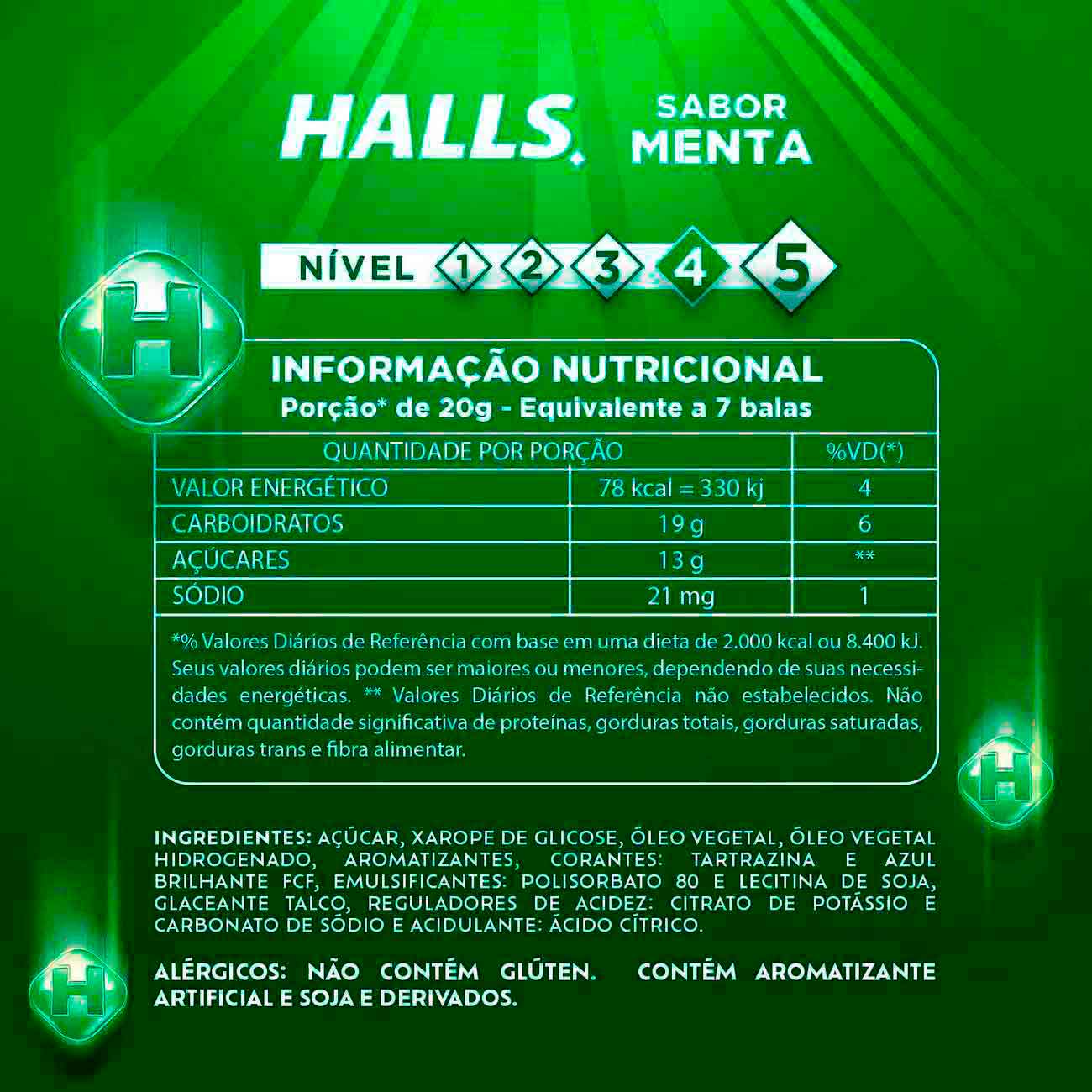 Bala Halls menta display com 21 unidades de 28gr