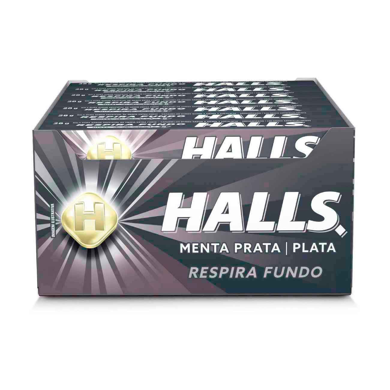 Bala Halls Menta Prata 28g | Display 21 unidades