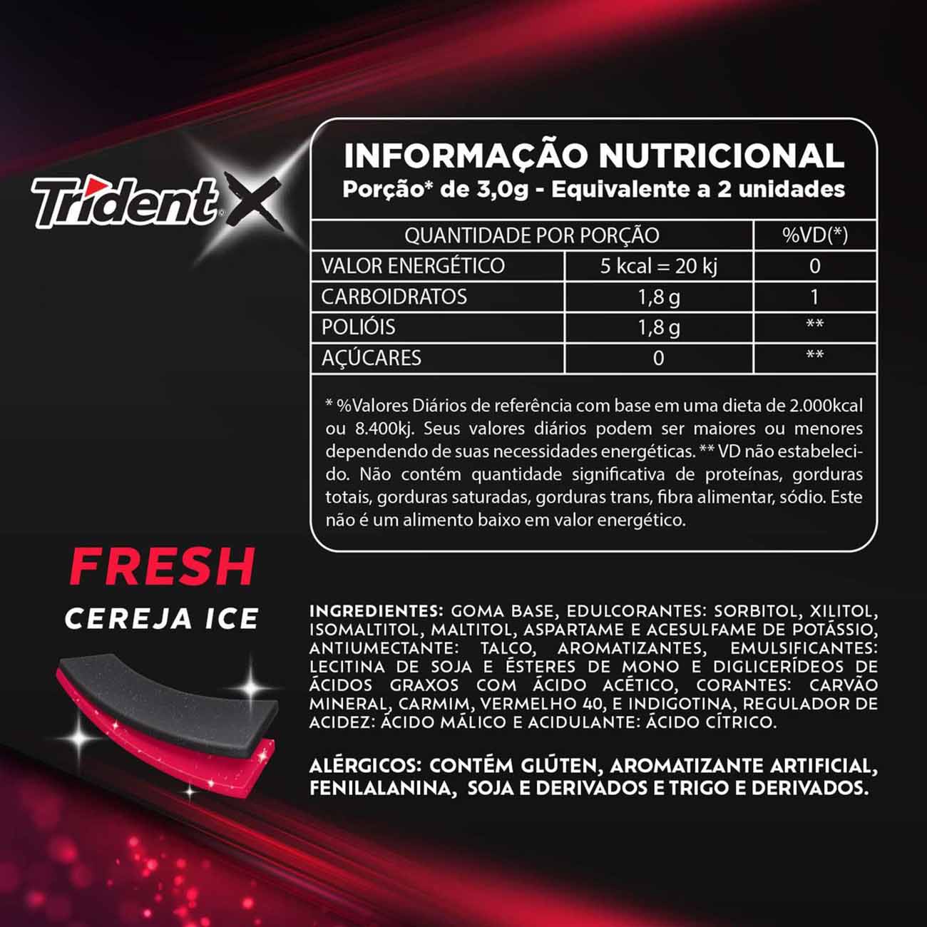 Goma de Mascar Trident X Fresh Cereja Display com 21 unidades de 8Gr