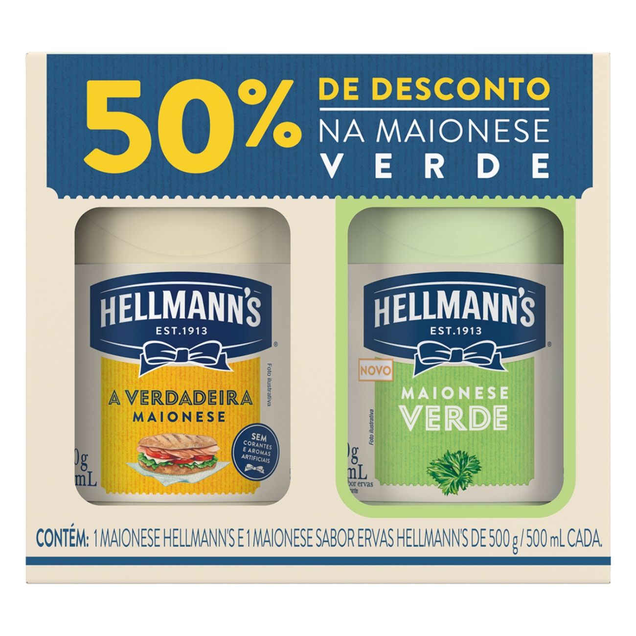 Kit Maionese + Maionese Verde Hellmann's 500g Cada 50% de Desconto na Maionese Verde