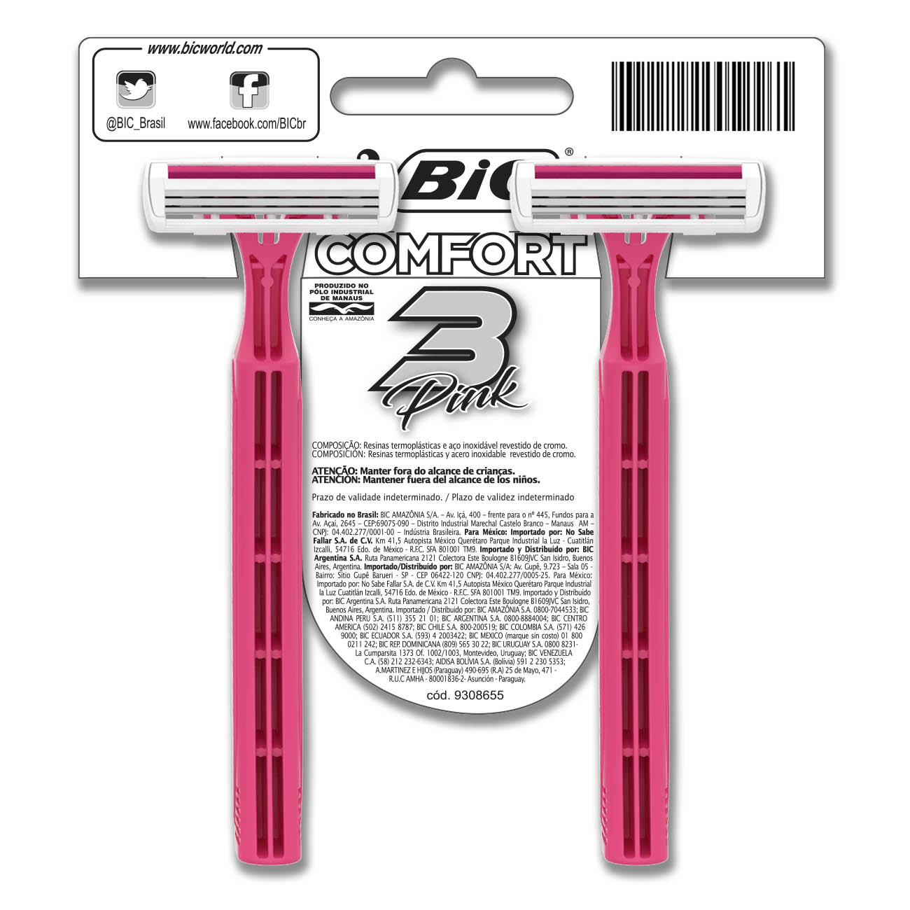 Aparelho de Depilar BIC Comfort 3 Pink 12 embalagens c/ 2 unidades