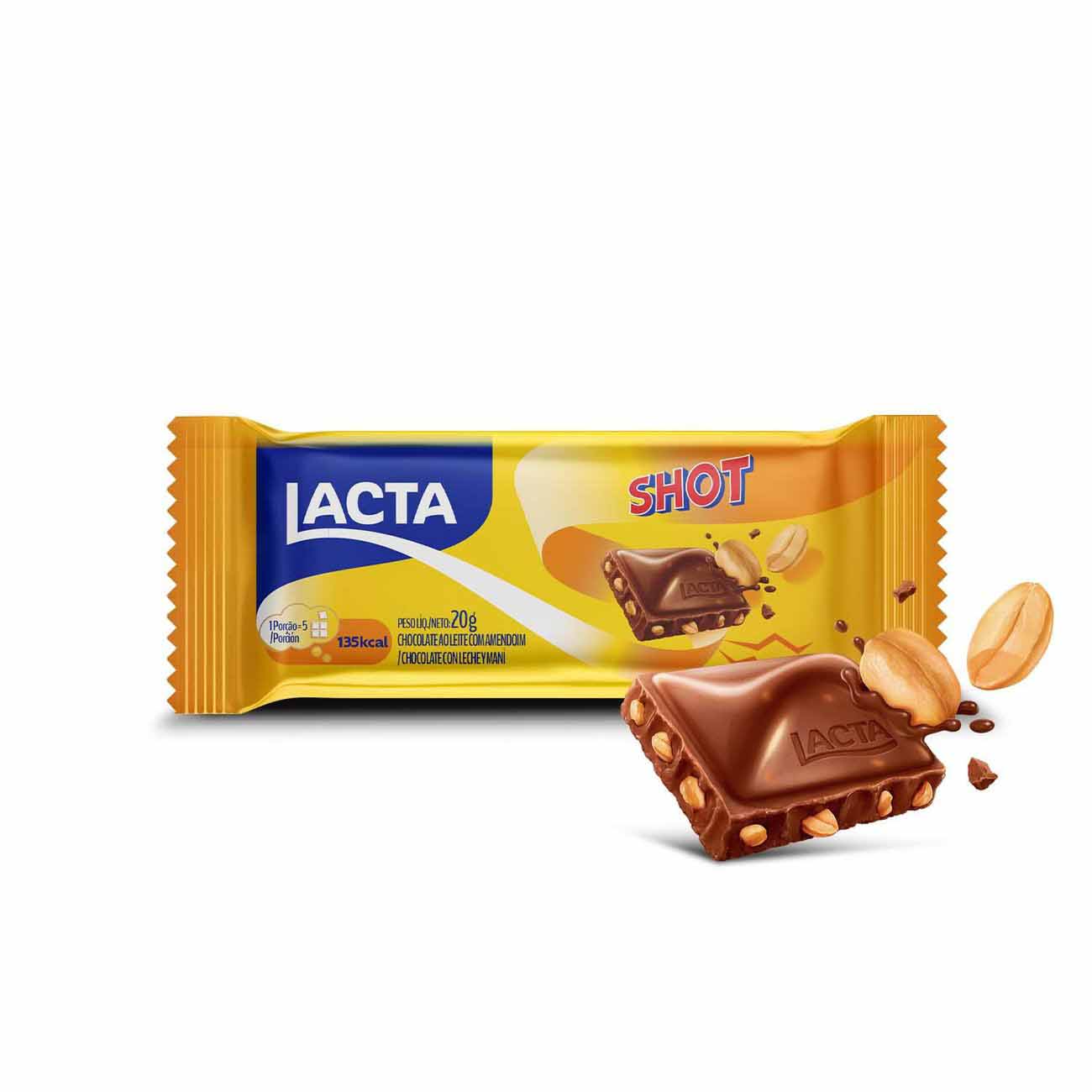 Chocolate Lacta Shot display com 20 unidades de 20gr