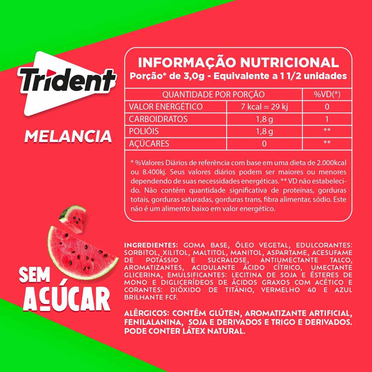 Goma de Mascar Trident Watermelon Display com 12 unidades de 306Gr
