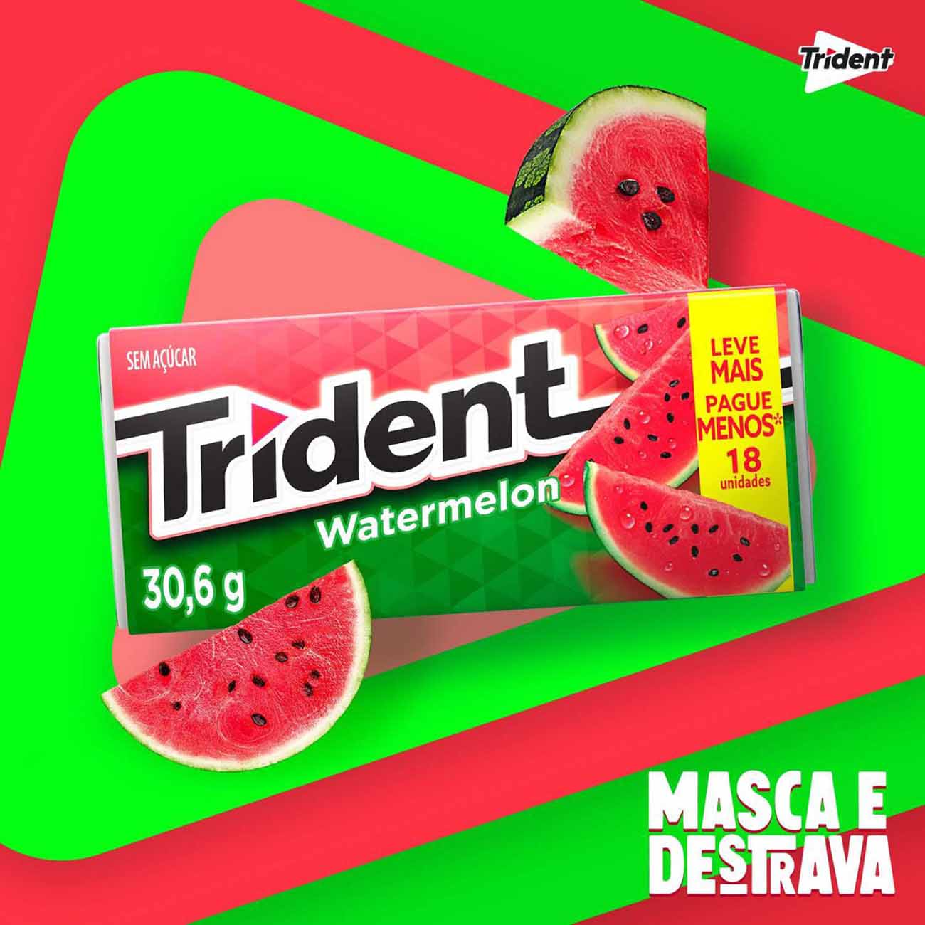 Goma de Mascar Trident Watermelon Display com 12 unidades de 306Gr