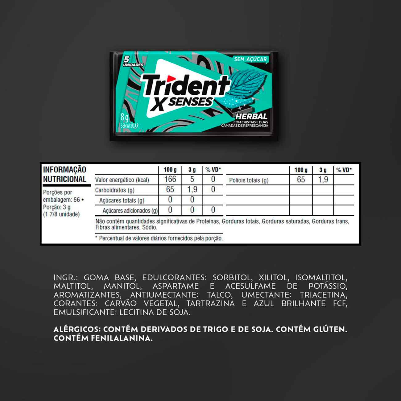 Chiclete Trident Xsenses Herbal Sem Acar - 21 Unidades de 8g