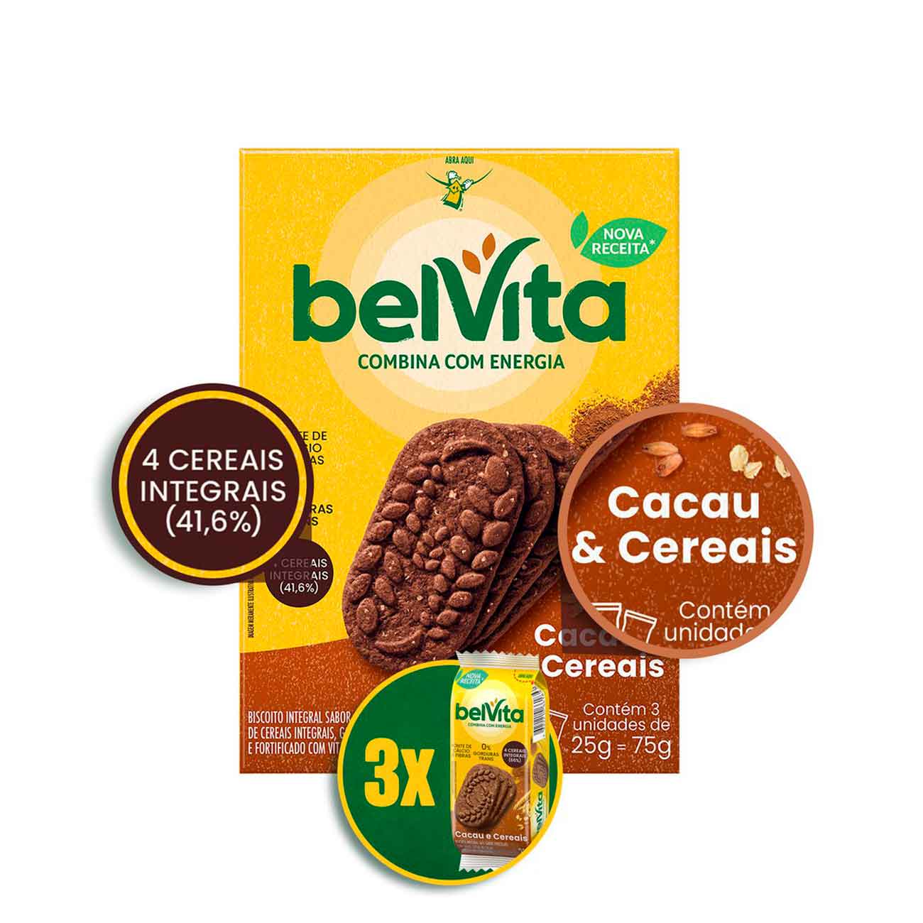 Biscoito Belvita Cacau E Cereais Multipack 75g