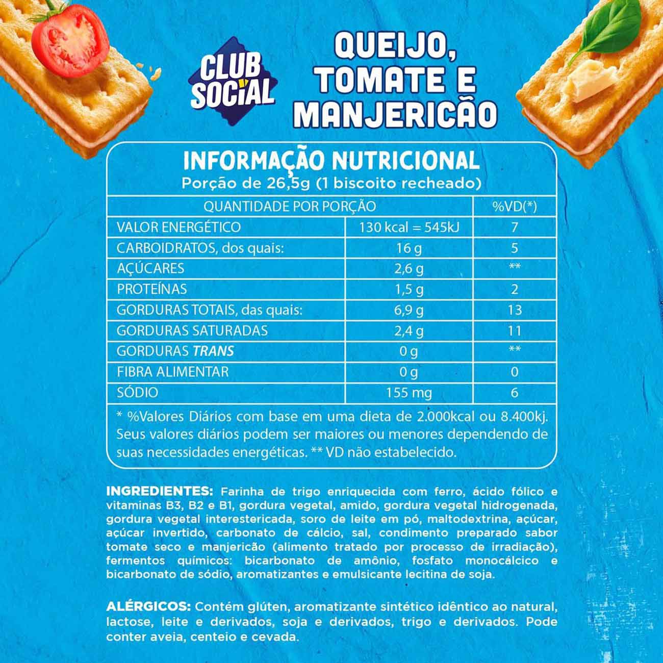 Biscoito Club Social Recheado Queijo Tomate e Manjerico Multipack 106Gr