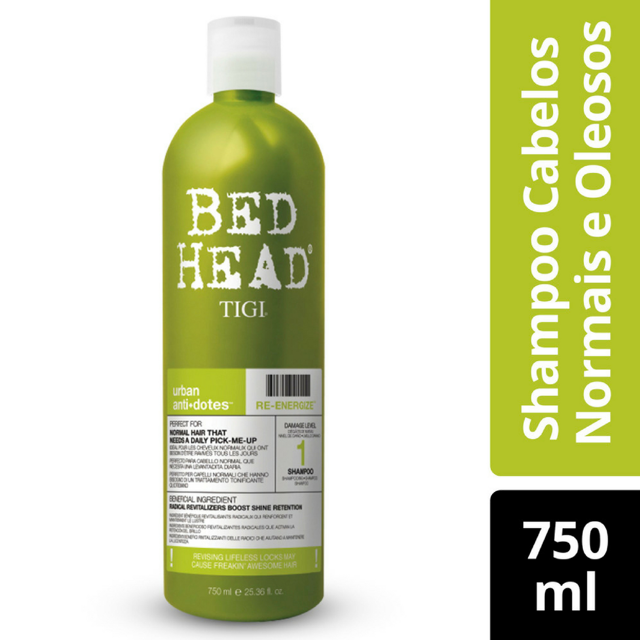 Shampoo Bed Head Re-Energize Cabelos Normais a Oleosos 750ml
