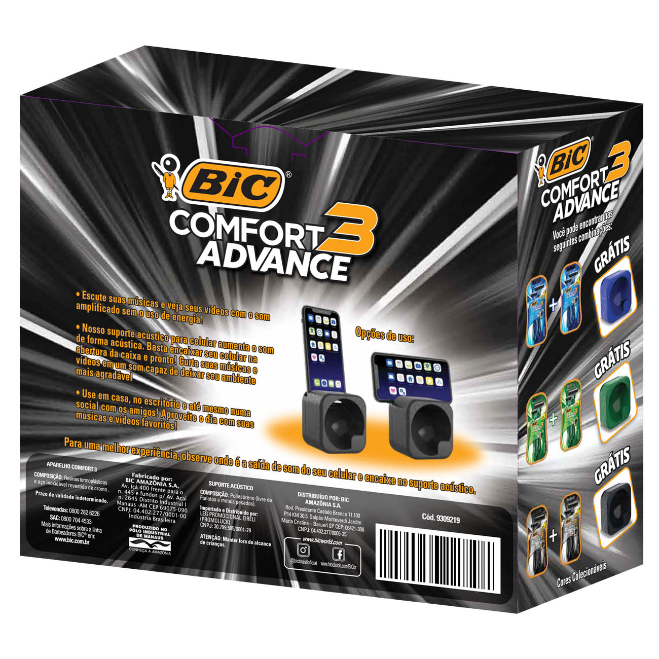 Kit Promocional Comfort 3 Black + Caixa amplificadora para celular