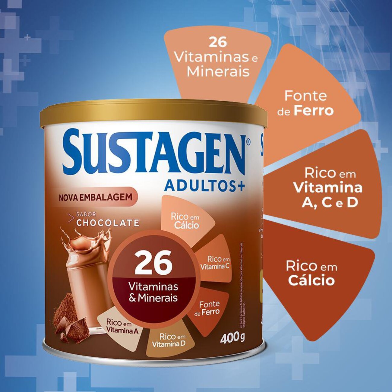 Complemento Alimentar Sustagen Adultos+ Sabor Chocolate - Lata 400g