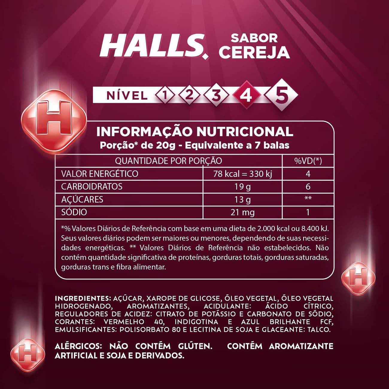 Bala Halls cereja bag com 3 unidades