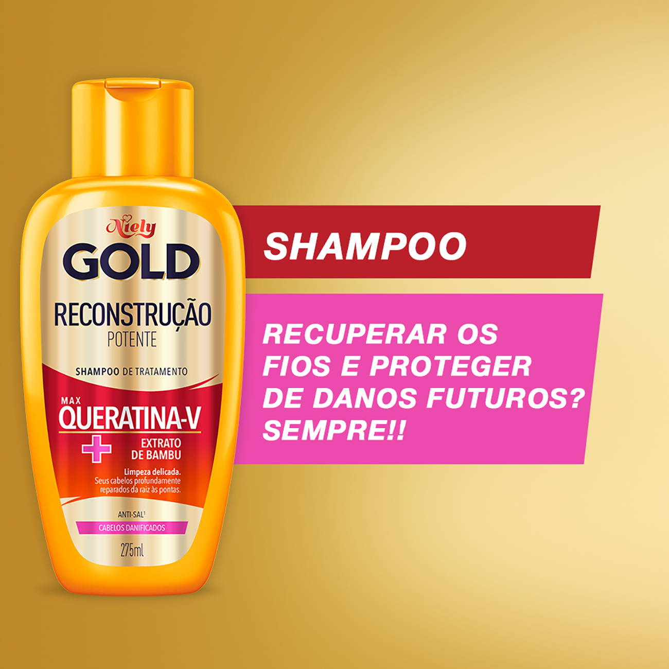 Shampoo Niely Gold Reconstruo Potente 275mL