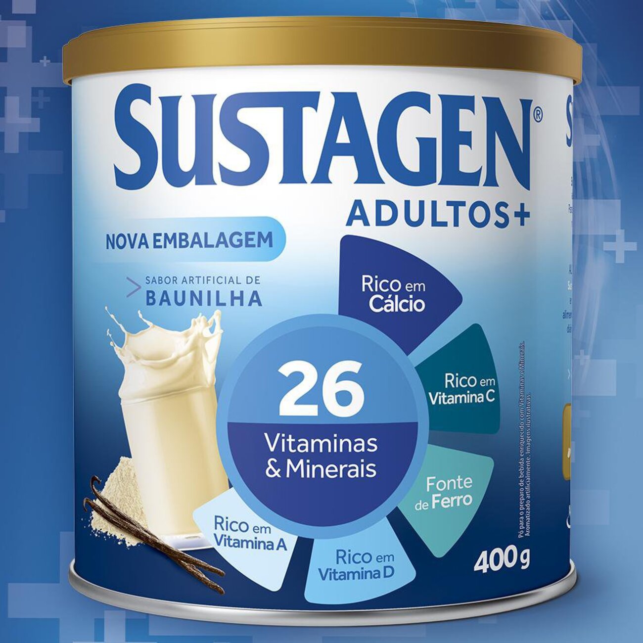 Complemento Alimentar Sustagen Adultos+ Sabor Baunilha - Lata 400g