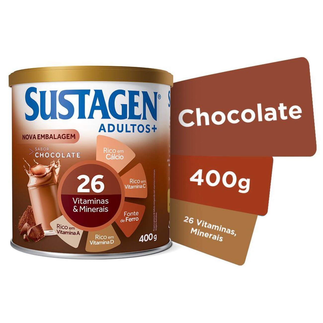 Complemento Alimentar Sustagen Adultos+ Sabor Chocolate - Lata 400g