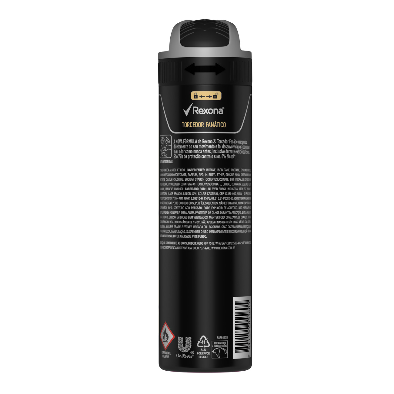 Desodorante Antitranspirante Rexona Masculino Aerosol Torcedor Fanático 72 horas 150mL