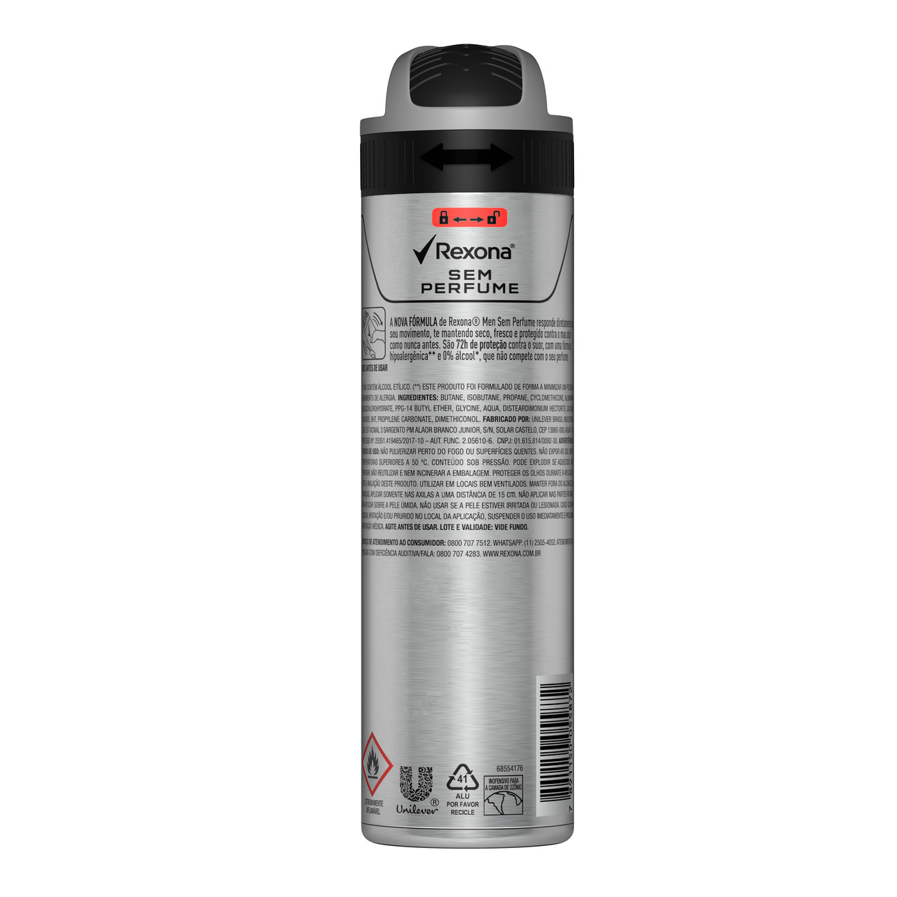 Desodorante Antitranspirante Rexona Masculino Aerosol Sem Perfume 72 horas 150mL