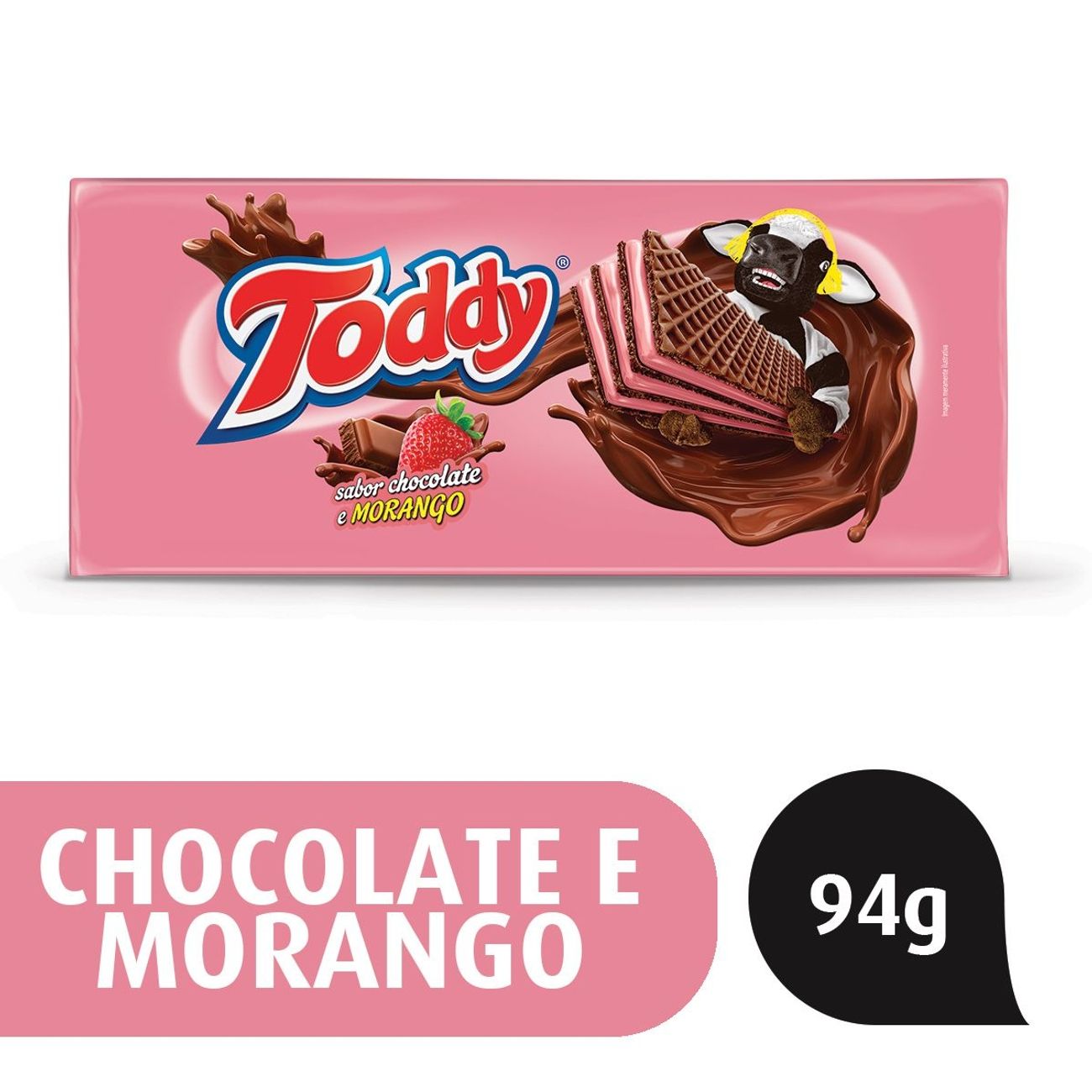 Biscoito Wafer Chocolate Recheio Morango Toddy Pacote 94g