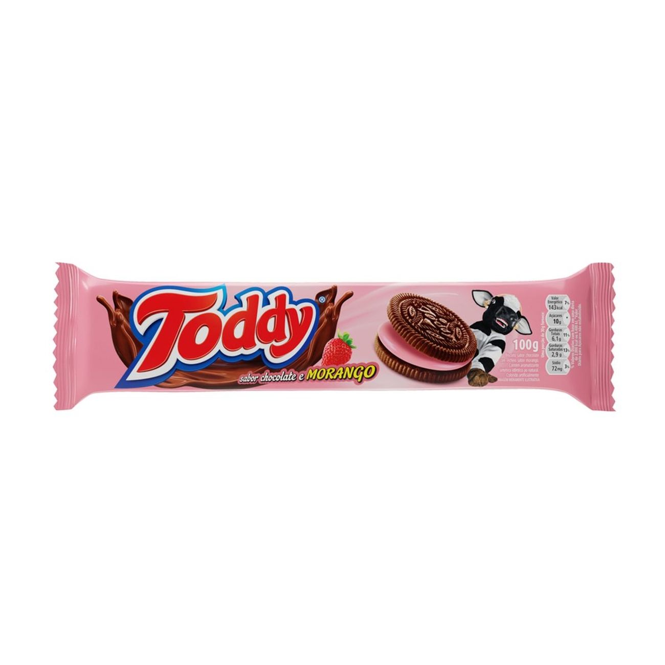 Biscoito Chocolate Recheio Morango Toddy Pacote 100g