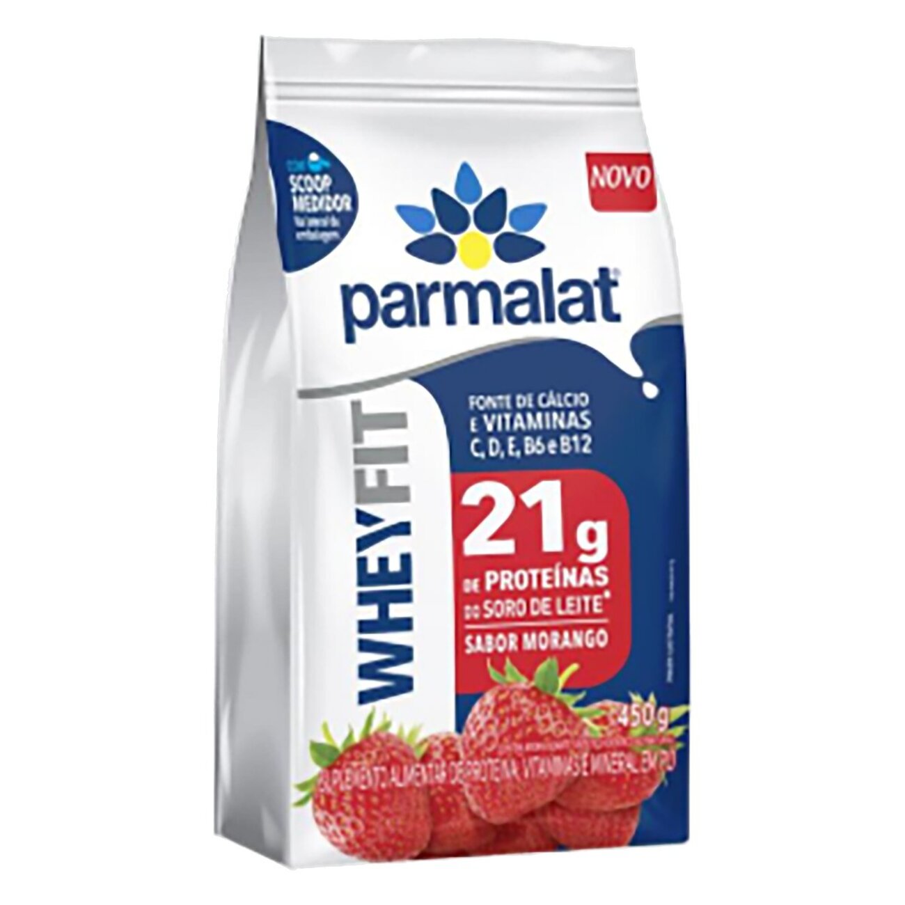 Suplemento Alimentar em P Vitaminas, Mineral e 21g de Protenas do Soro de Leite Morango Parmalat WheyFit Pacote 450g