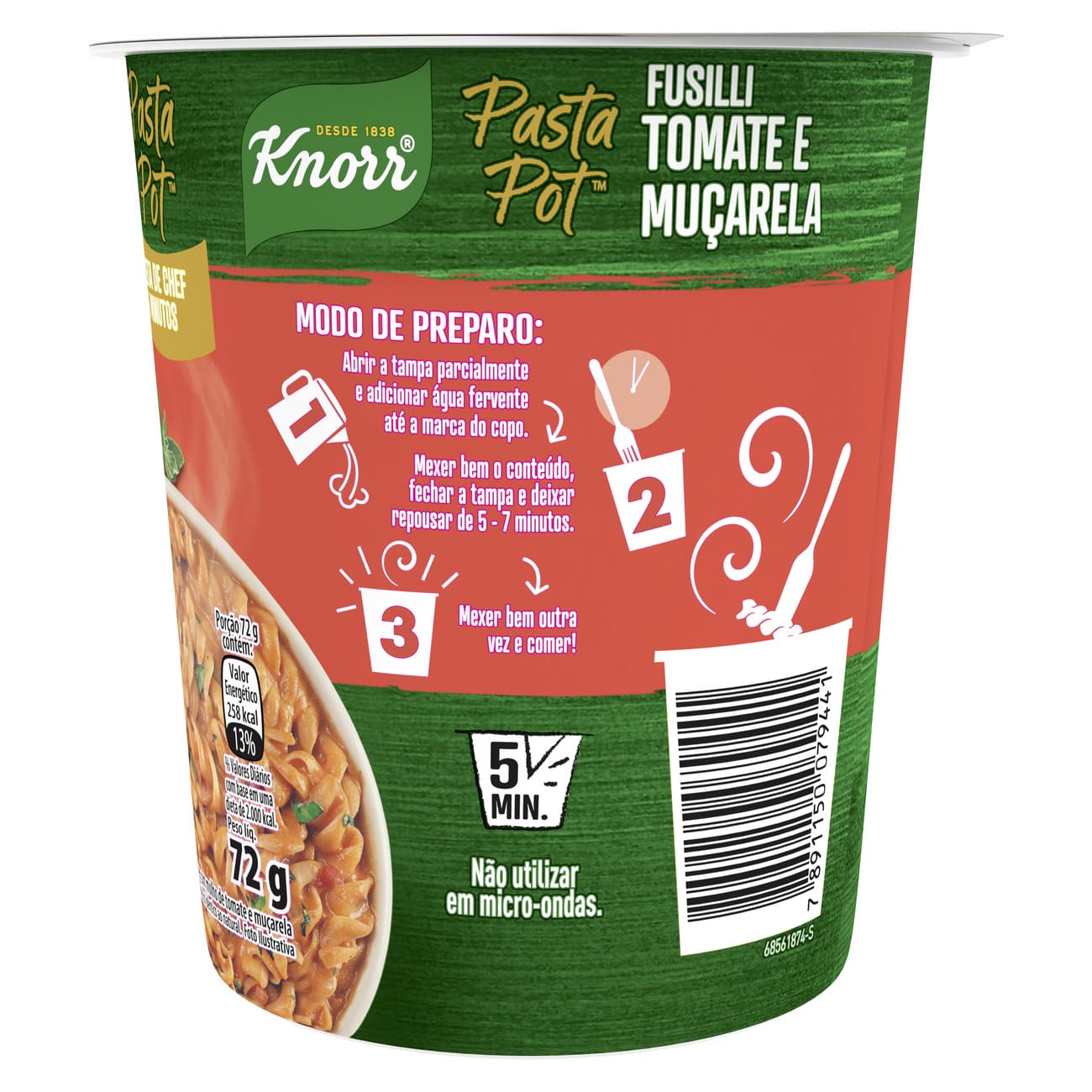 Macarro Instantneo Knorr Fusilli Tomate e Mussarela Pasta Pot 72g