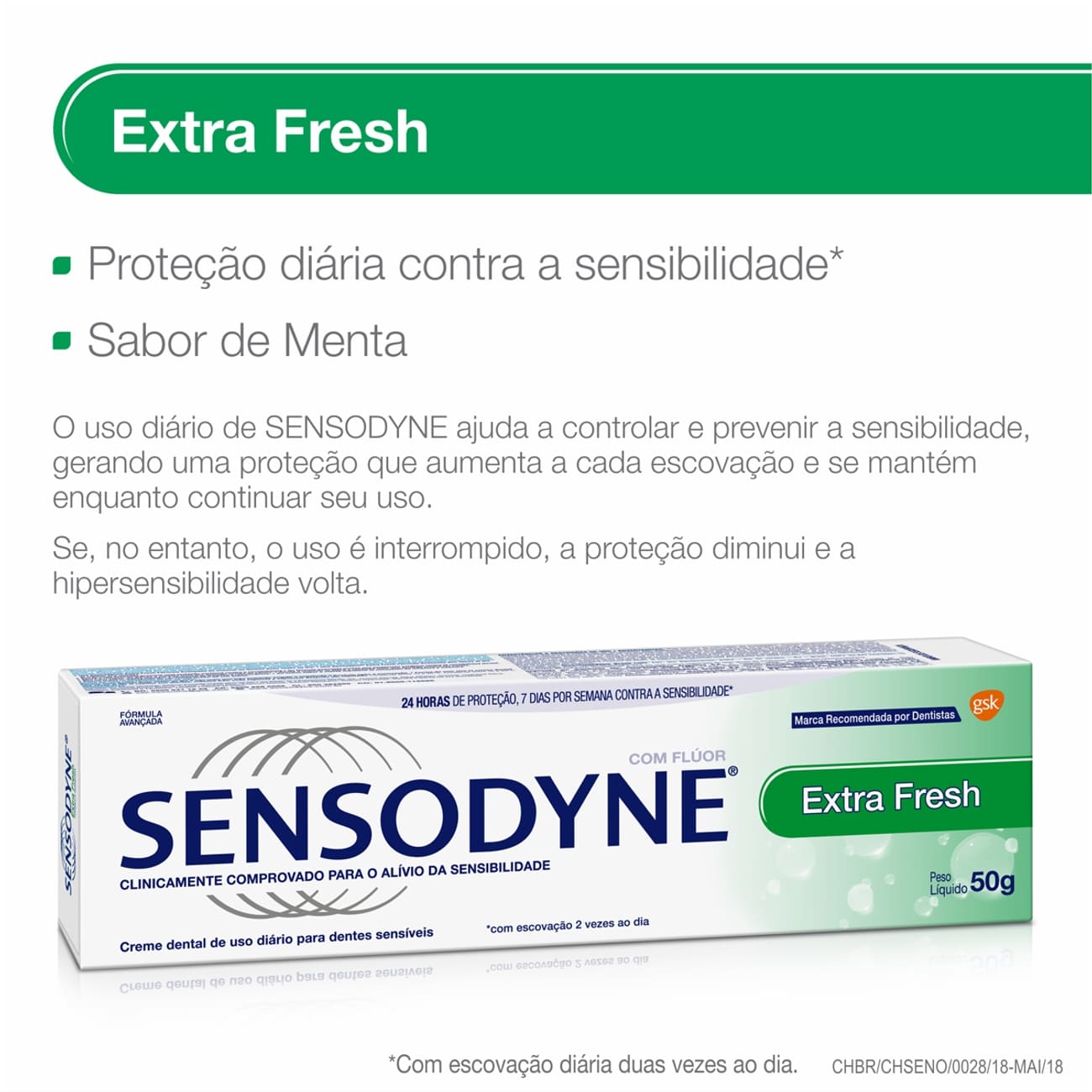 Sensodyne Extra Fresh Creme Dental para Dentes Sensveis 50g