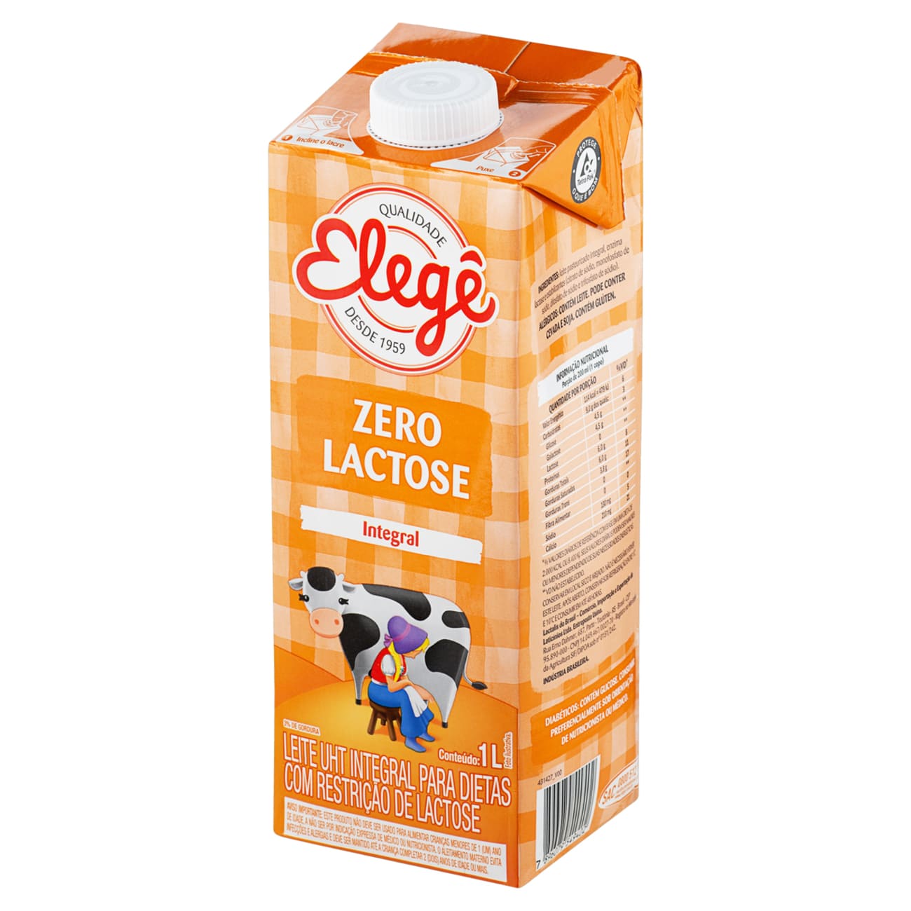 Leite UHT Integral Zero Lactose para Dietas com Restrio de Lactose Eleg Caixa com Tampa 1L