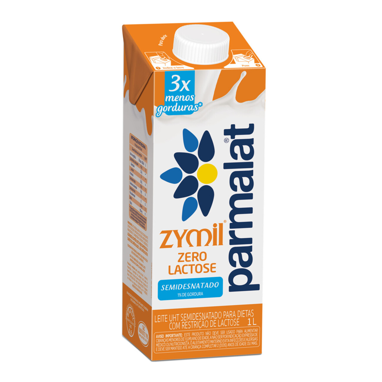 Leite UHT Semidesnatado Zero Lactose para Dietas com Restrio de Lactose Parmalat Zymil Caixa com Tampa 1l