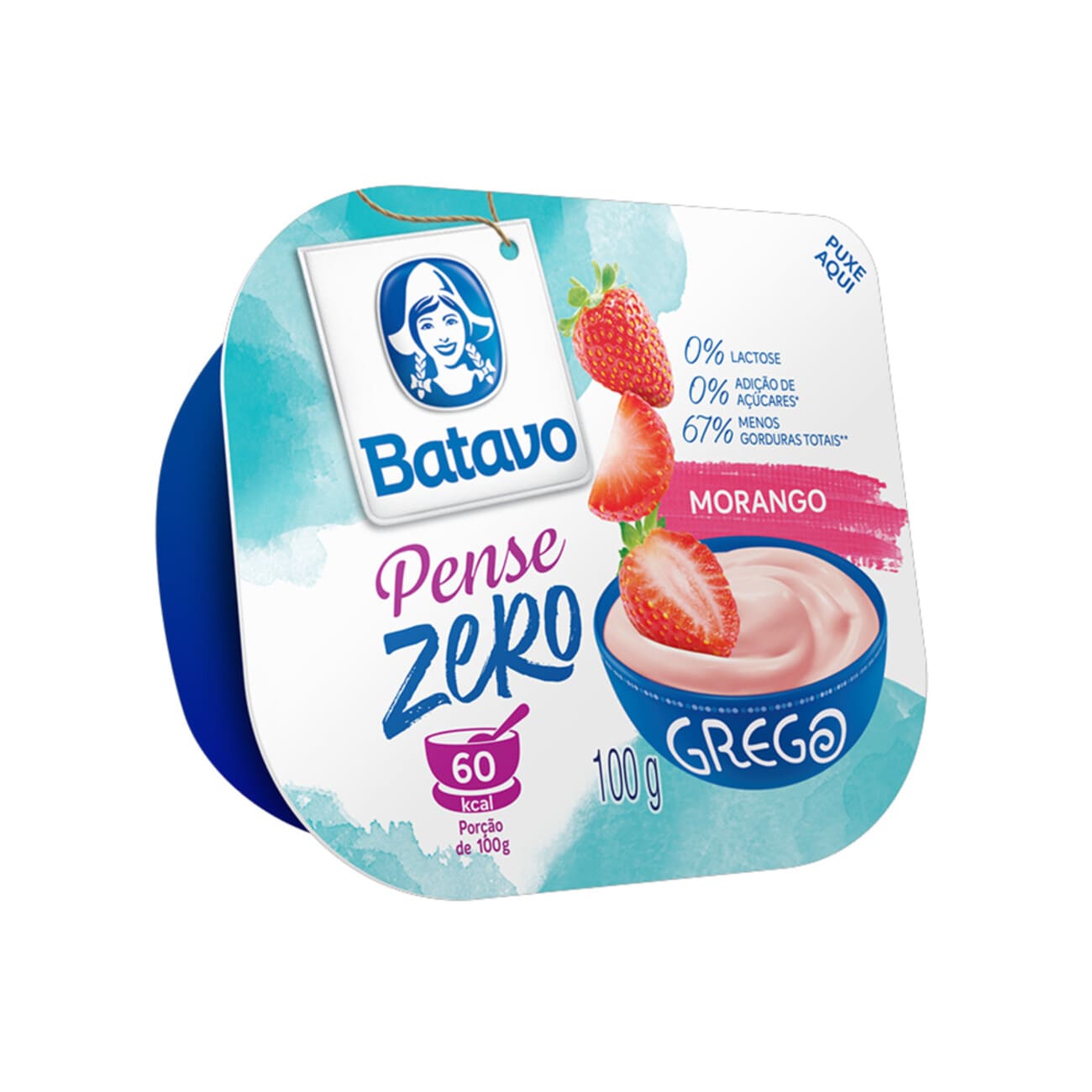 Iogurte Parcialmente Desnatado Grego com Preparado de Morango Zero Lactose para Dietas com Restrio de Lactose sem Adio de Acar Batavo Pense Zero Pote 100g