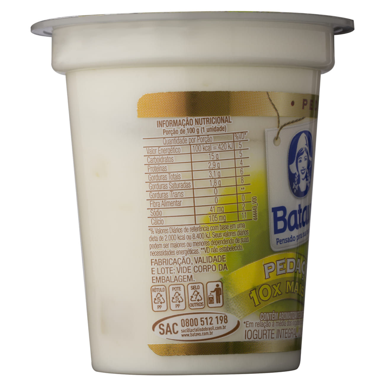 Iogurte Integral com Preparado e Pedaos de Abacaxi Integral Batavo Copo 100g