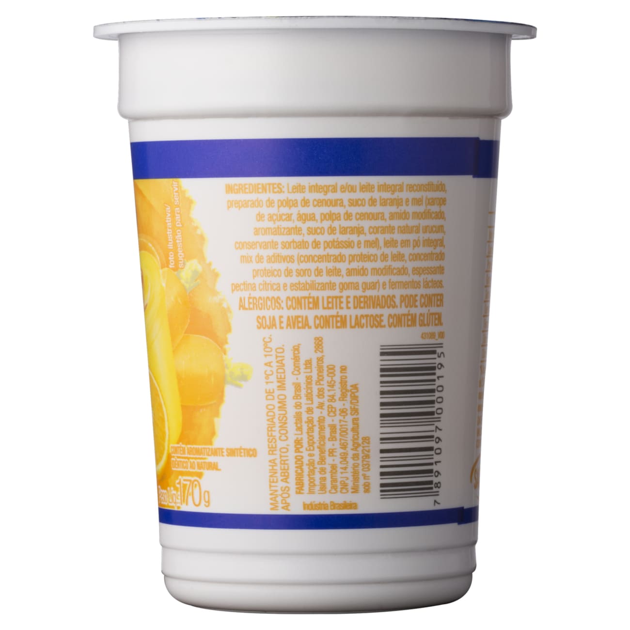Iogurte Integral com Preparado de Polpa de Cenoura, Suco de Laranja e Mel Batavo Copo 170g