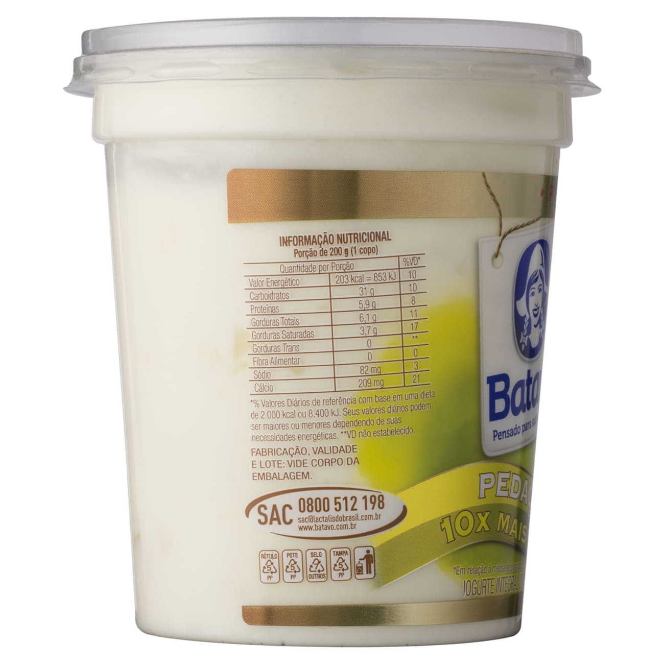 Iogurte Integral com Preparado e Pedaos de Abacaxi Integral Batavo Pote 500g