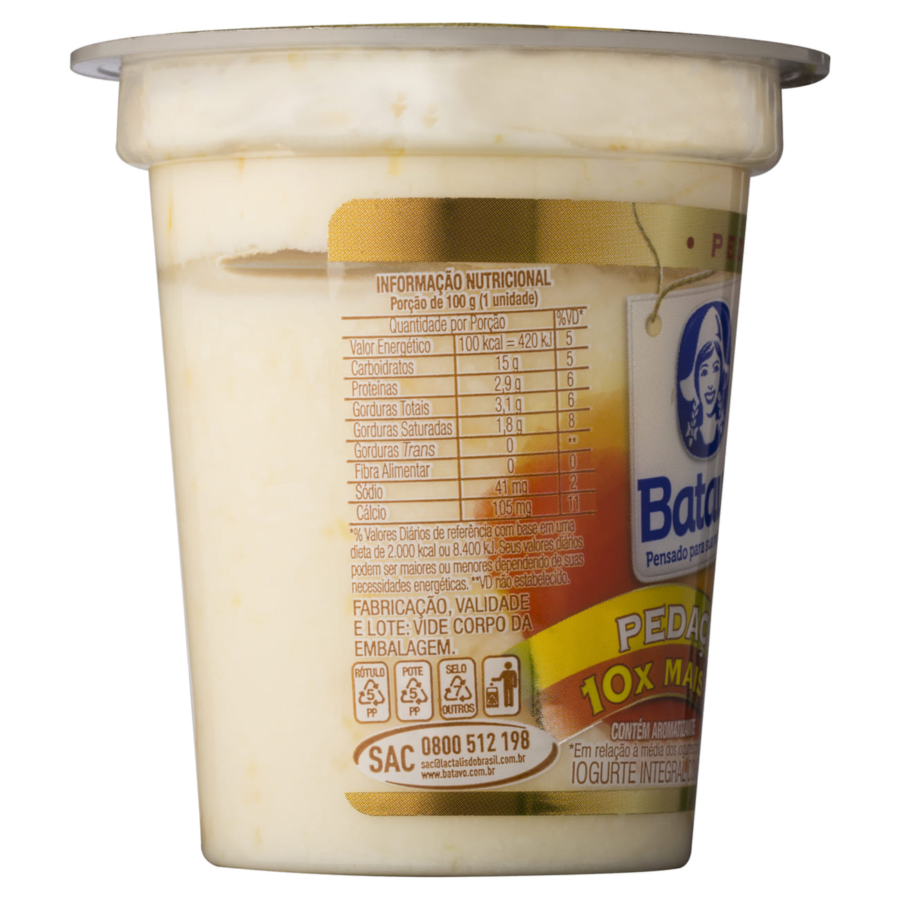 Iogurte Integral com Preparado e Pedaos de Pssego Batavo Copo 100g
