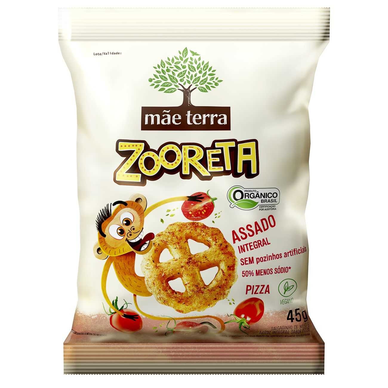 Salgadinho de Milho e Arroz Integral Orgânico Mãe Terra Zooreta Pizza 45g