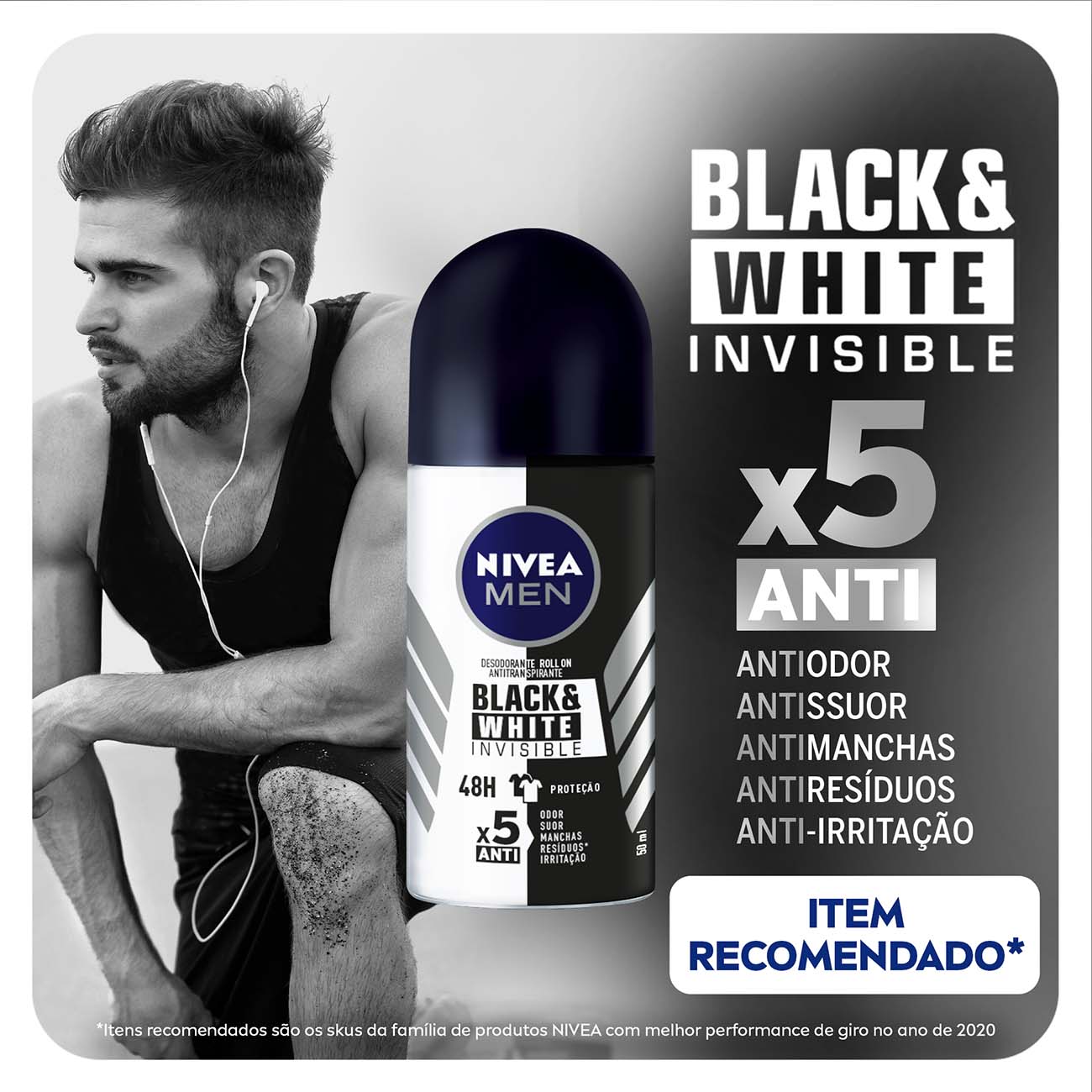 Desodorante Antitranspirante Roll On NIVEA Invisible for Black & White 50mL
