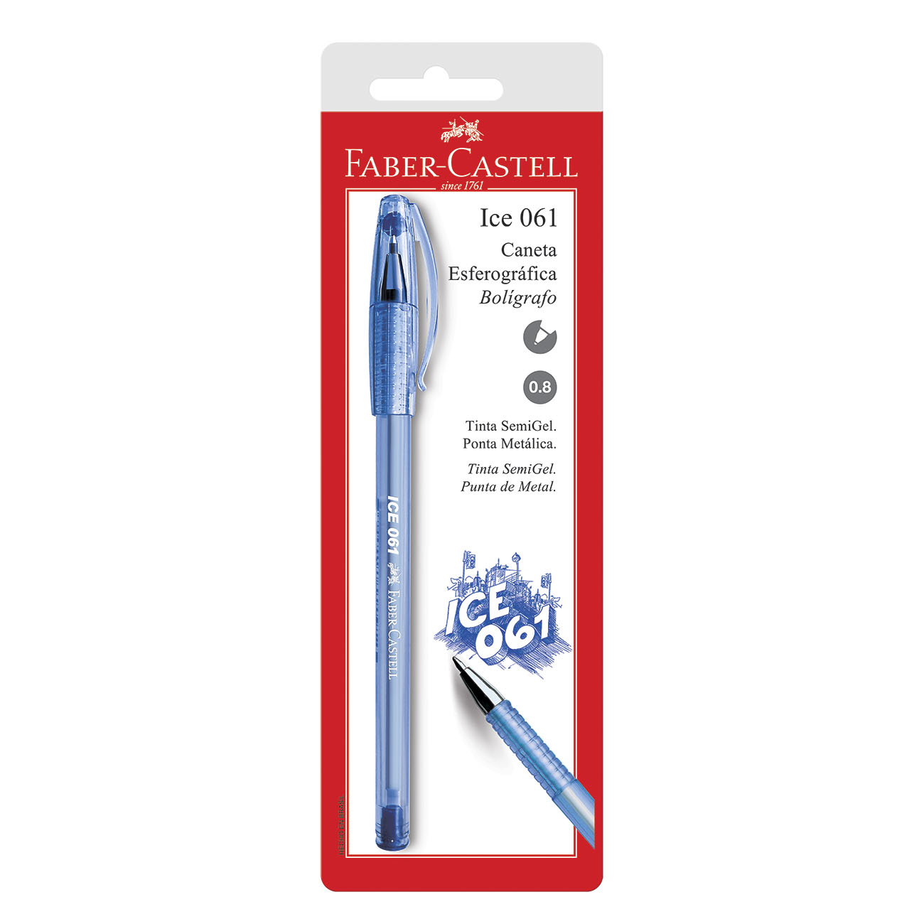 Caneta Esferogrfica Faber-Castell Ice 0.8mm Azul Cartela com 1 Unidade 1 Cx C/24 Ctl
