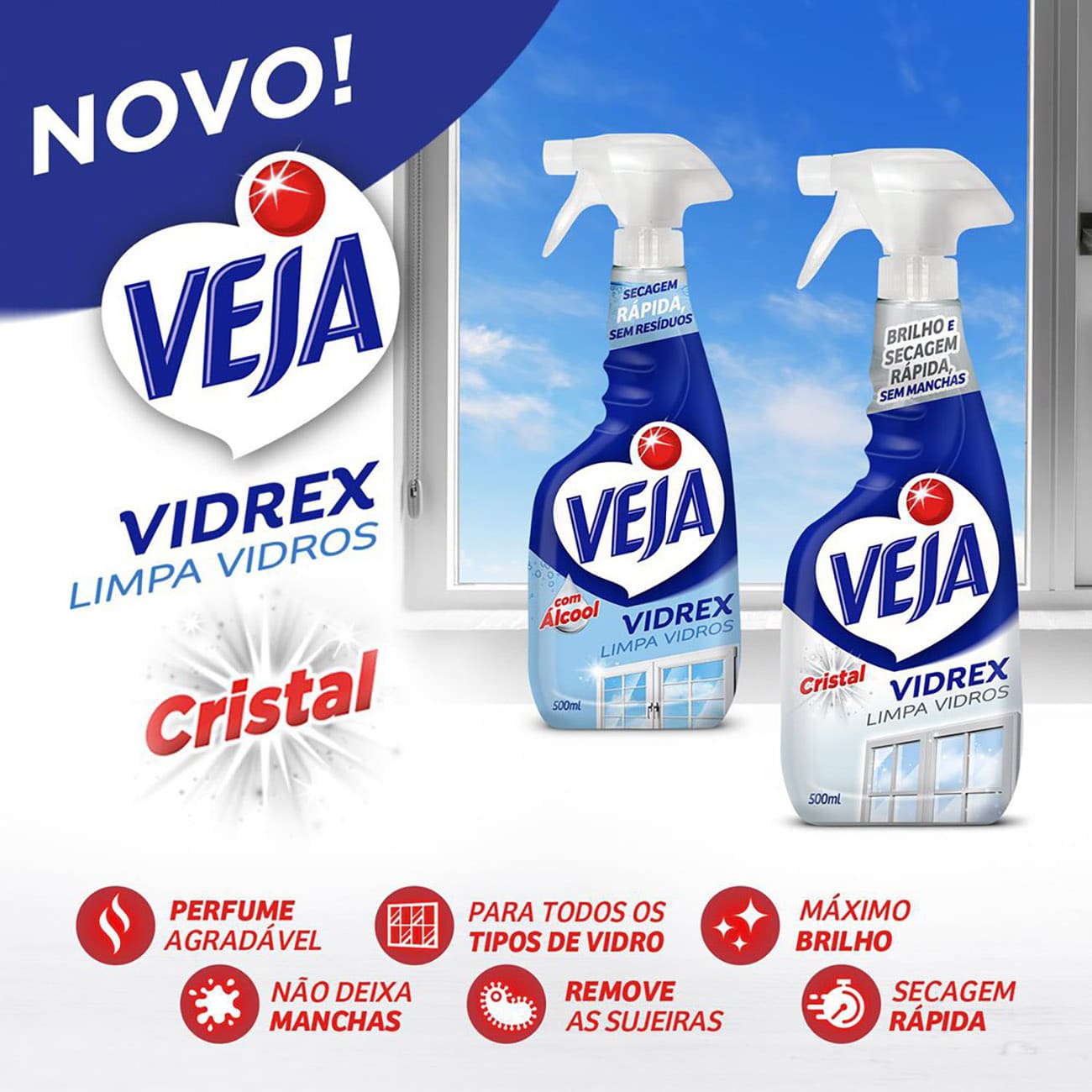 Limpa Vidros Veja Vidrex Cristal Spray 500mL com 30% de desconto