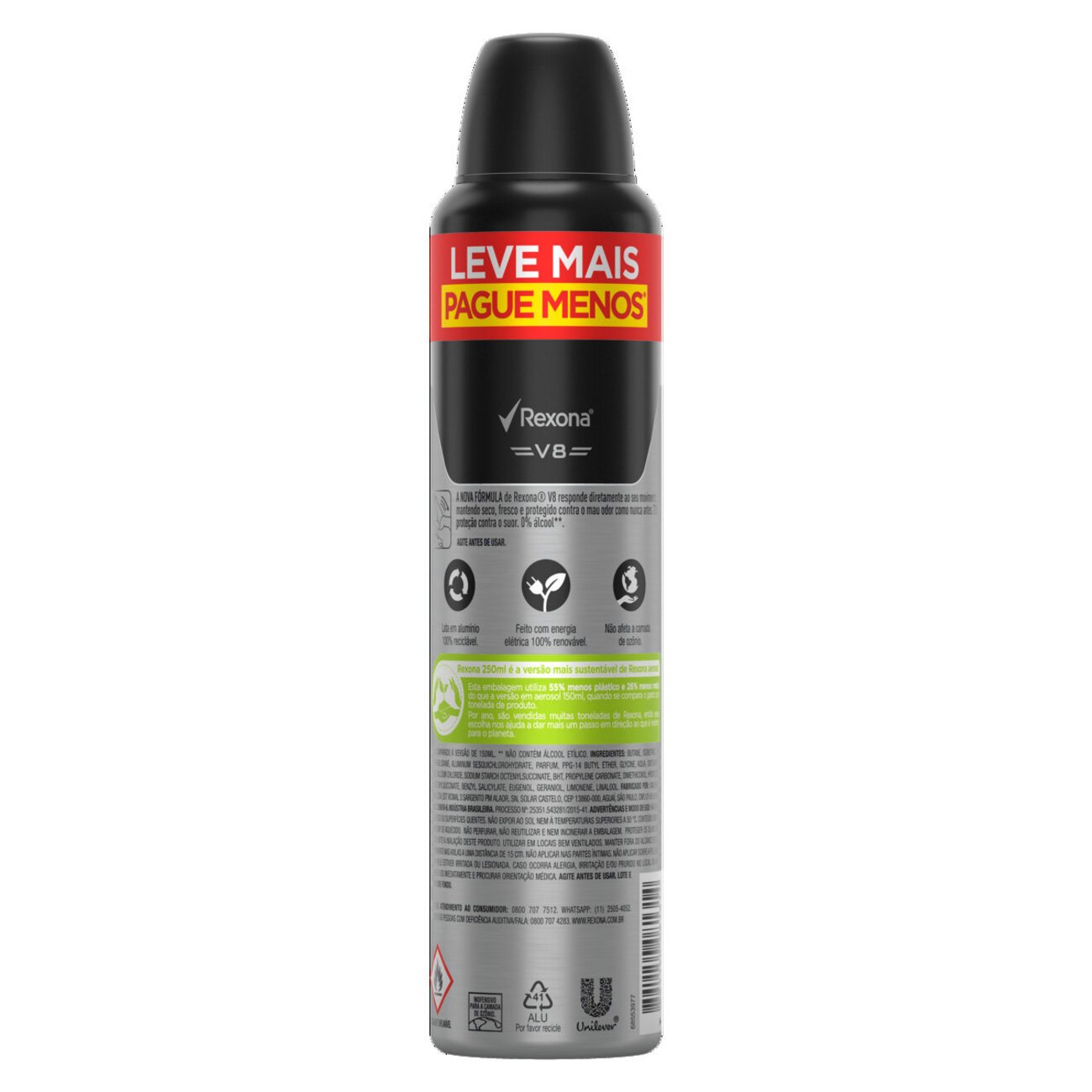 Desodorante Antitranspirante Rexona Men V8 Aerossol 250mL Leve Mais Pague Menos