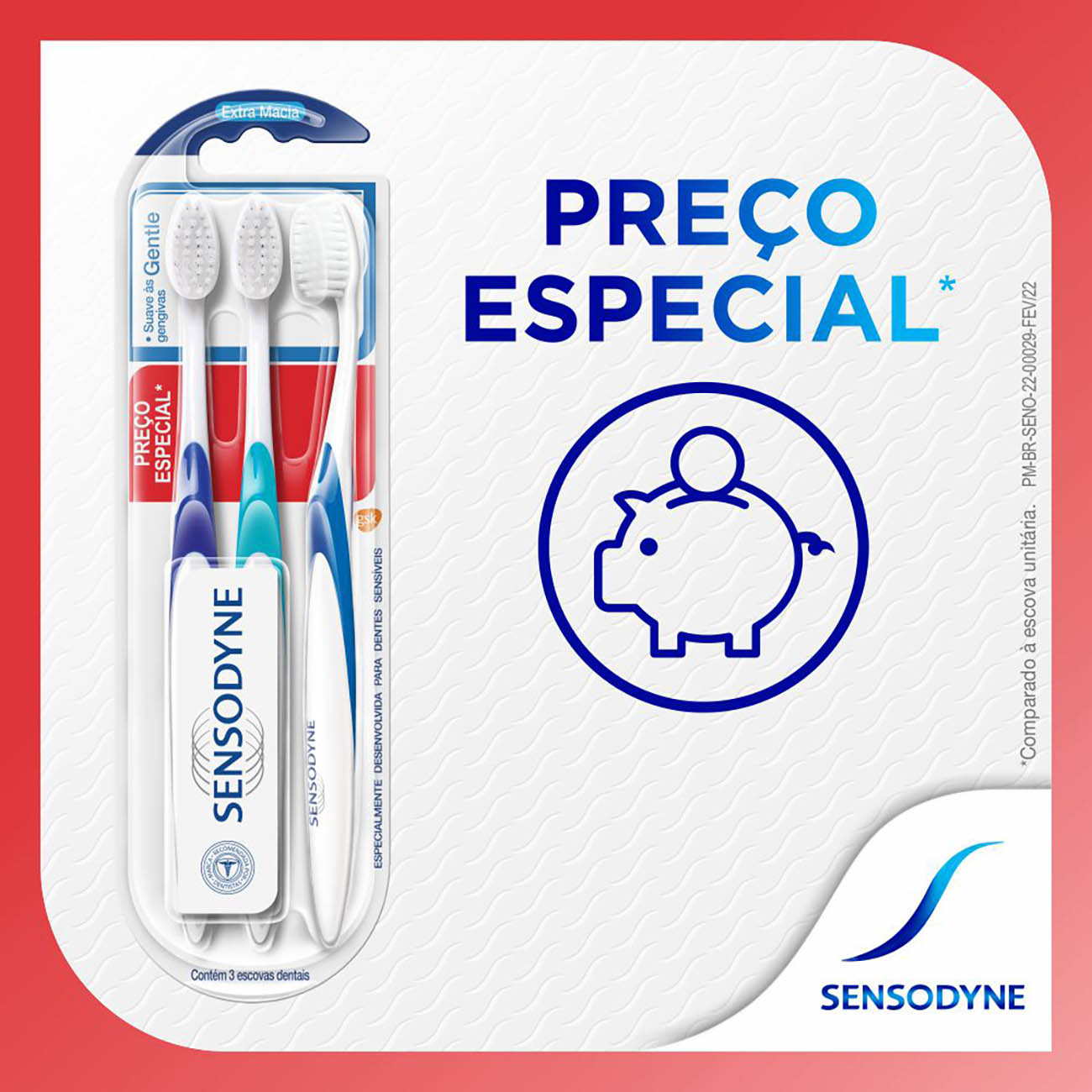 Kit Promocional Sensodyne Gentle com trs Escovas Dentais para Dentes Sensveis