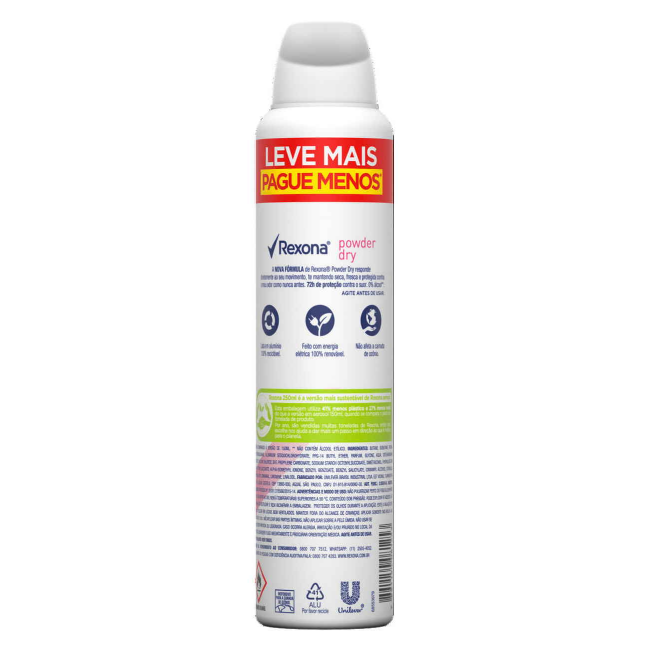 Desodorante Antitranspirante Rexona Powder Dry Aerossol 250mL Leve Mais Pague Menos