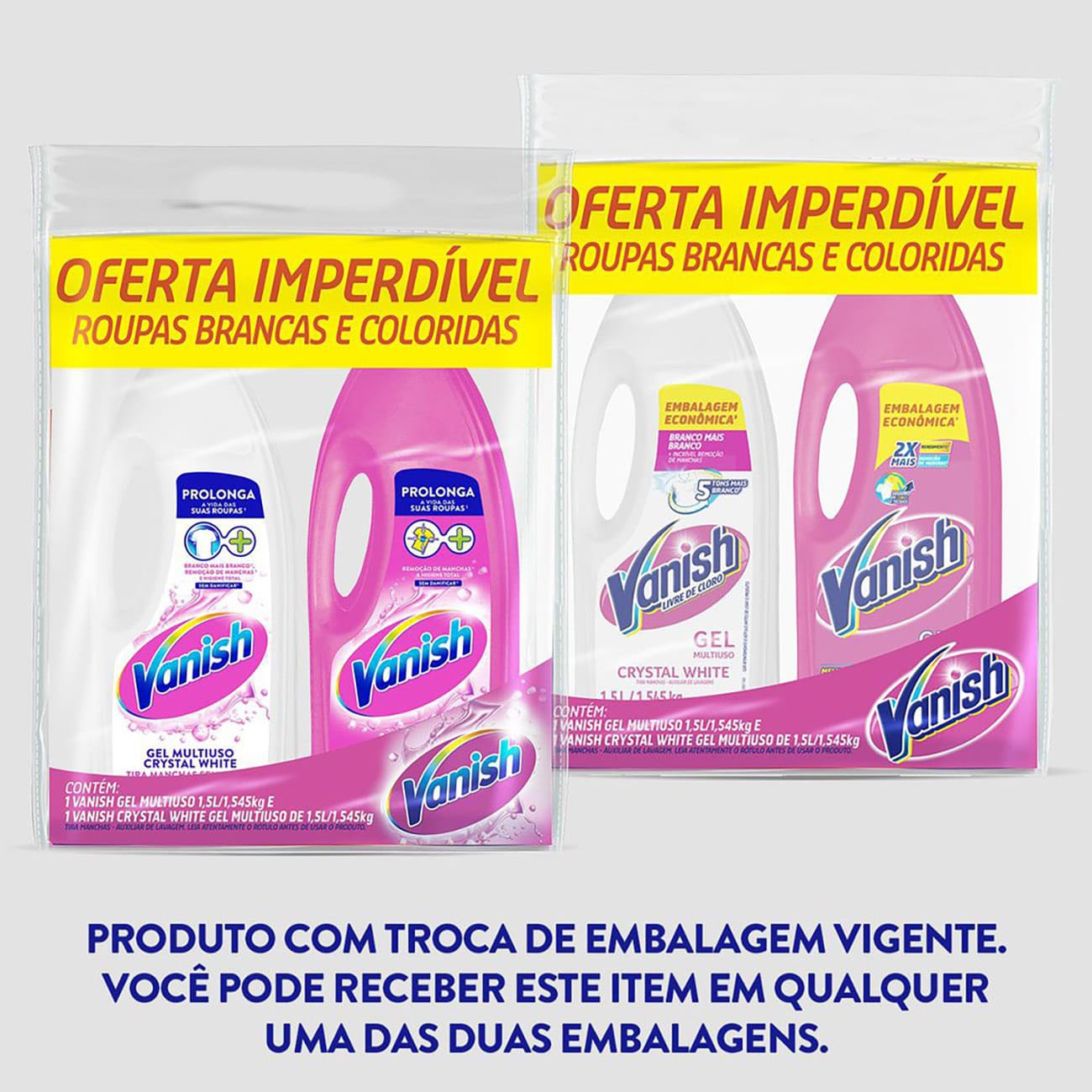Kit Tira Manchas Vanish Gel Rroupas Brancas + Roupas Coloridas 1,5L cada