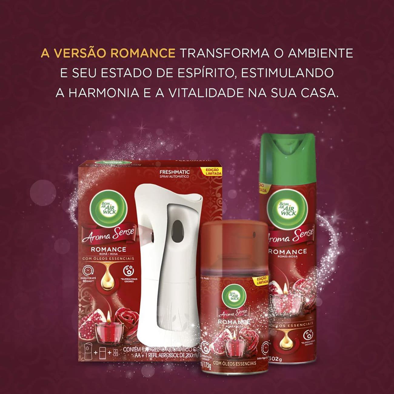 Aromatizador Bom Ar Spray Automtico Freshmatic Aroma Sense Romance Aparelho + Refil 250mL